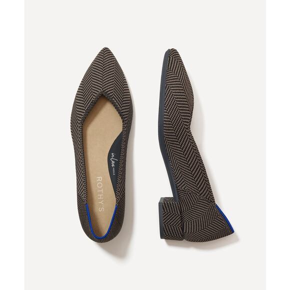 Rothys High Point Block Heels Women 7 Sparrow Herringbone Gray Knit Pointed Toe - Picture 6 of 8